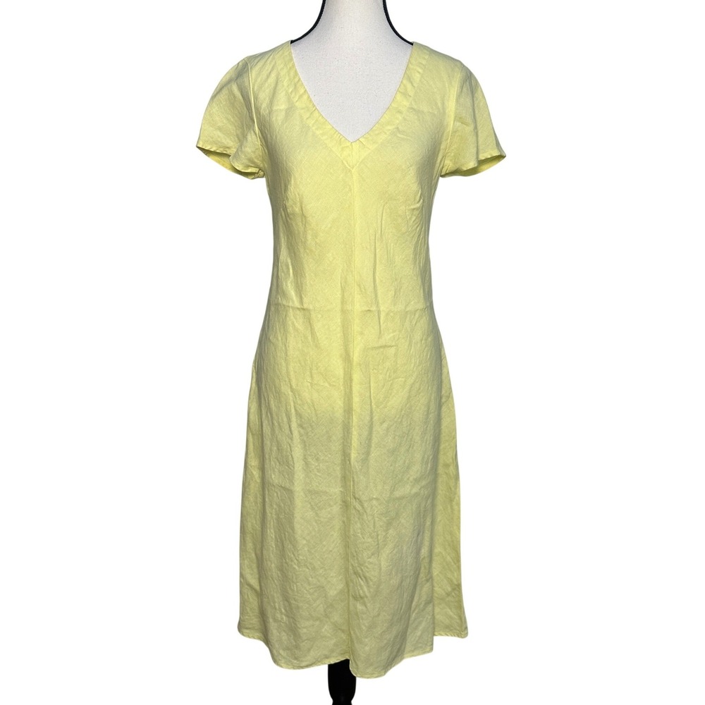 Cut Loose A-Line Midi Dress 100% Linen Womens S Yellow Minimalist Coastal USA